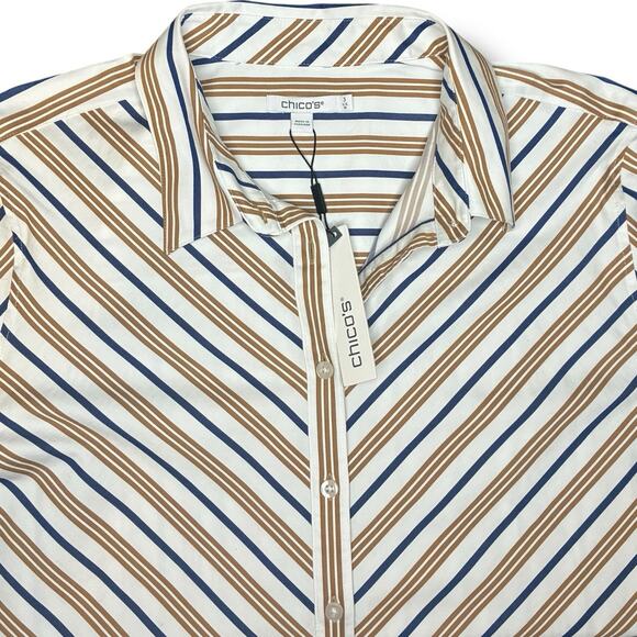 Chico's Top NWT Size 3 (XL) No Iron Stretch Long Sleeve Camel Striped Career - Picture 3 of 6